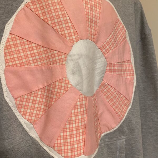 Grey + Pink Quilt Applique Sweatshirt - Image 2